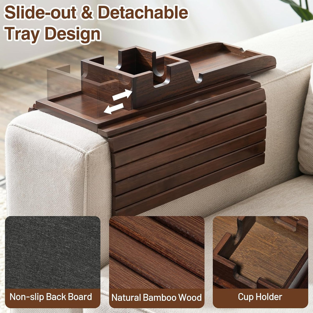 Couch Arm Tray, 2-in-1 Split Design Sofa Armrest Tray for Couch - Image 6
