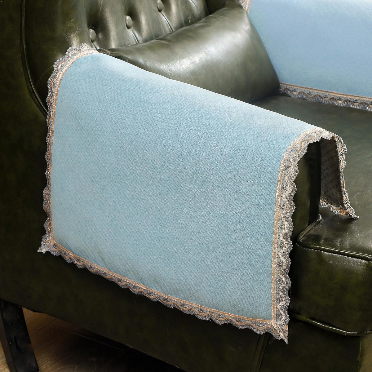 MINJIATEX Couch arm Covers,Non-Slip lace Sofa arm Covers Set of 2 Washable Sofa armrests Cover for Living Room Recliner Chair arm Cover Protectors for Leather armrest (YC-Baby Blue) by MINJIATEX