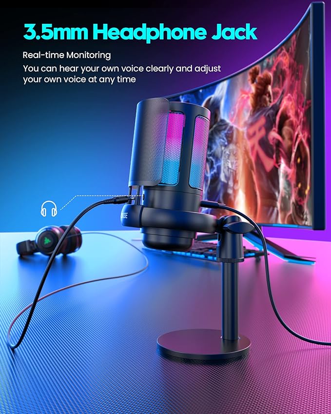 Gaming Microphone for PC: USB Mic for Podcasts Videos & Streaming - Condenser Mic with Quick Mute & Pop Filter - RGB Microphone Gift for Gamer boys - Compatible with PS4/5 & Computer & Laptop - Image 5