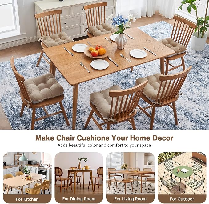 BETU Chair Cushions for Dining Chairs Set of 6,Kitchen Table Chair Pads with Ties,Non Slip Backing and Covers, Seat Cushion for Dining Room,Bar,Patio Chairs,15.5"X15.5"X3.5" - Image 8
