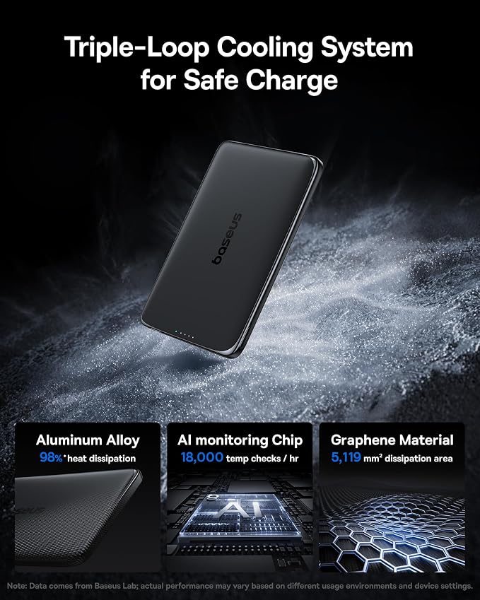Baseus Picogo Power Bank, 0.3" Ultra Slim 5000mAh MagSafe Battery Pack, Upgraded Polished Alloy Magnetic Portable Charger, Wireless Charger with USB-C Cable for iPhone 17 Pro Max/17 Air/16/15/14/13/12 - Image 3