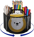 Comix Mesh 360° Rotating Pen Holder, Desk Organizer for Home Office, Black | 9 Compartment Pencil Holder, Sticky Notes Holder, Pen Organizer Office Supplies by Comix
