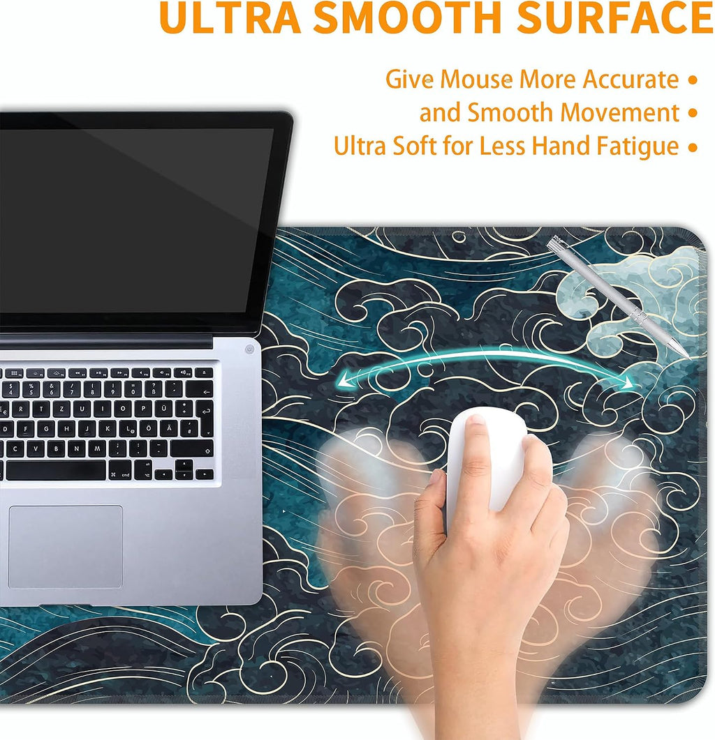 Japanese Sea Waves Mouse Pad,XL 31.5"x11.8" Big Gaming Mousepad,Japanese Sea Waves Large Extended Mouse Mat,Non-Slip Rubber Base Waterproof with Stitched Edges for Gaming Office Home - Image 5