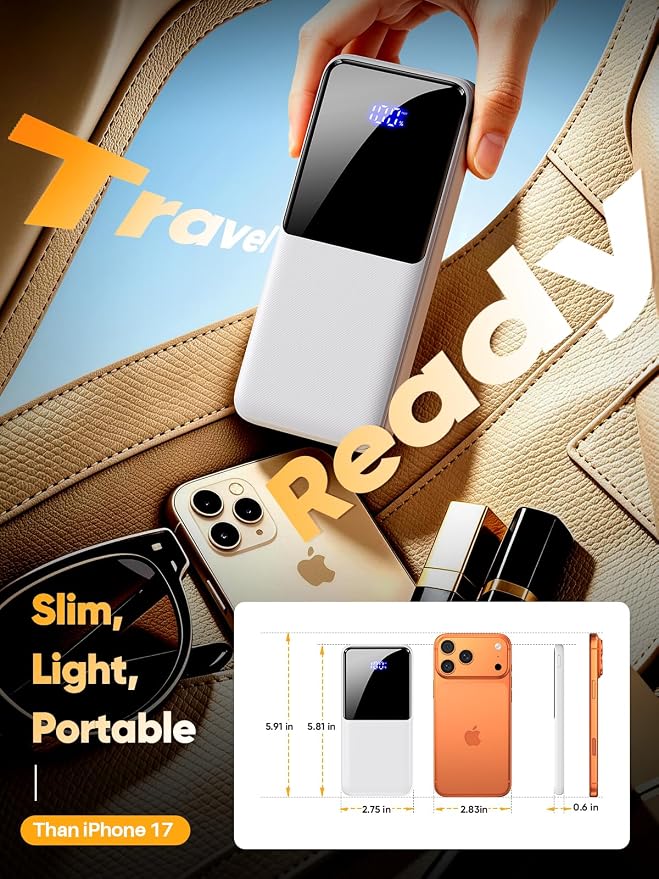 CFIAI Portable Charger Power Bank 15000mAh Battery Pack with Built in Cable | Ultra Slim, 50% Larger Capacity, Travel Essential, 22.5W Fast Charge USB C Phone Charger for iPhone Samsung Android, White - Image 6