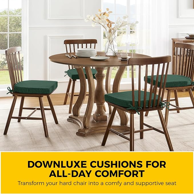 downluxe Indoor Chair Cushions for Dining Chairs, Soft and Comfortable Textured Foam Kitchen Chair Pads with Ties and Non-Slip Backing, 16" x 16" x 2", Dark Green, 6 Pack - Image 7