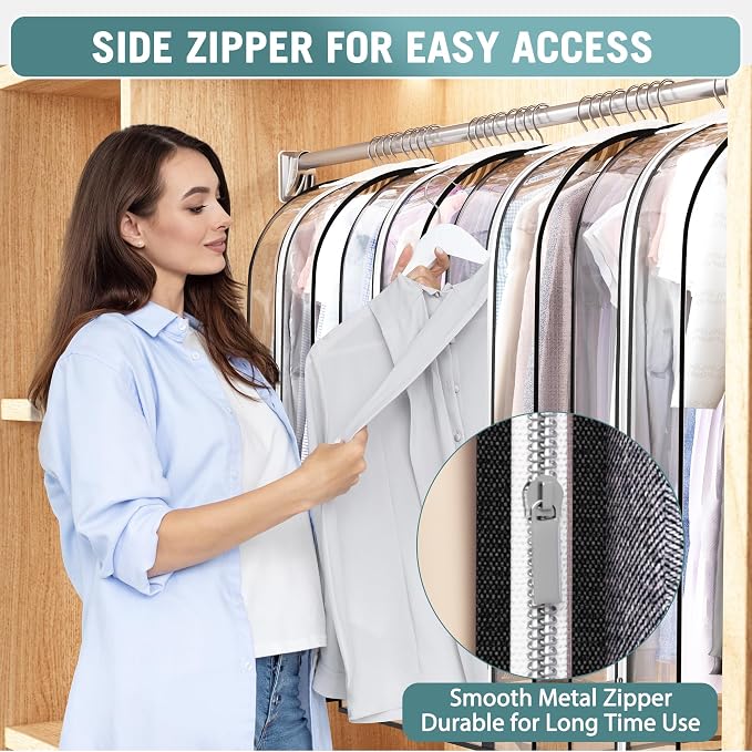 Liuoud Clear Garment Bags for Hanging Clothes 10” Gusseted, 6 Pack, 40”&50” | Suit Bags for Closet Storage with Large Metal Zipper, Breathable odorless Hanging Plastic Clothes Cover for Coat Dress Fur - Image 3