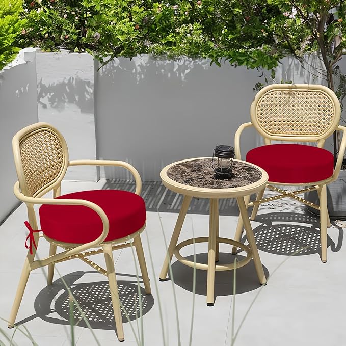 idee-home Outdoor Bistro Chair Cushions Set of 2 Think 15”x15”x 3” | Outdoor Round Seat Cushions with Ties, Waterproof Round Patio Furniture for Garden - Image 5