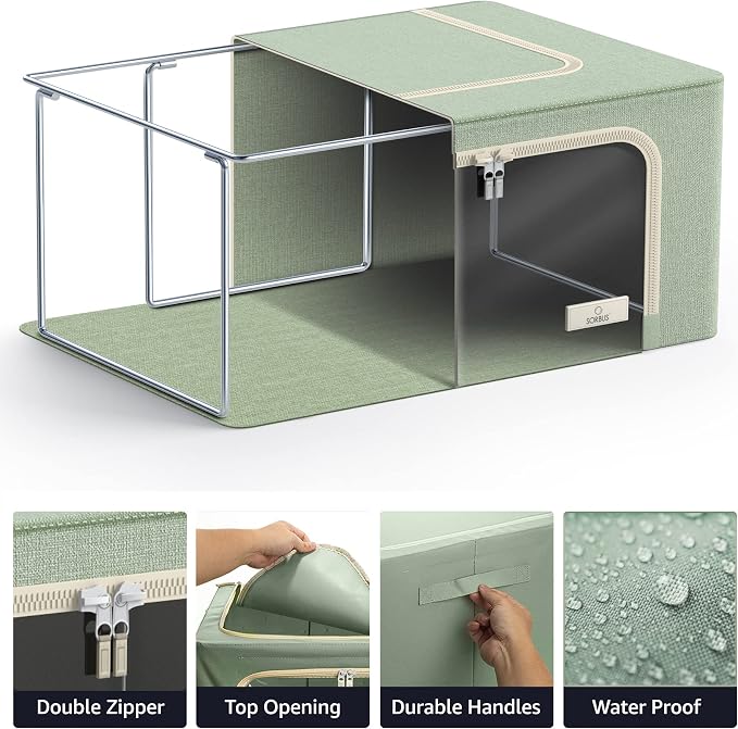 Sorbus Clothes Storage Bins, Clear Window & Handles (6 Pack, Teal) | Large foldable stackable boxes have easy-carry grips for bedding and linens in closets, bedrooms and laundry rooms. - Image 5