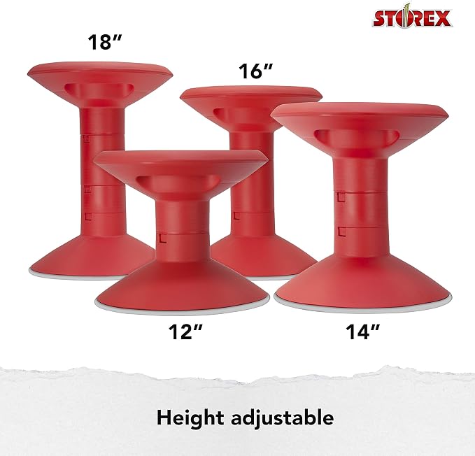 Storex Wiggle Stool – Active Flexible Seating for Classroom and Home Study, Adjustable 12-18 Inch Height, Red (00302U01C) - Image 5