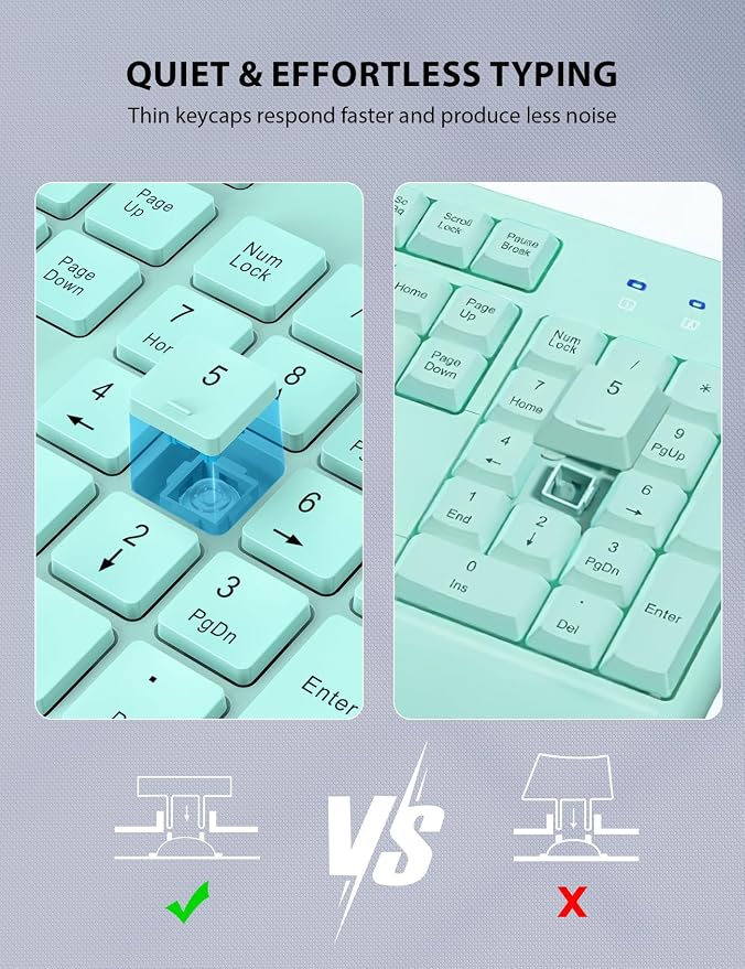 Wireless Keyboard and Mouse Combo - Full-Sized Ergonomic Keyboard with Wrist Rest, Phone Holder, Sleep Mode, Silent 2.4GHz Cordless Keyboard Mouse Combo for Computer, Laptop, PC, Mac, Windows (Green) - Image 7