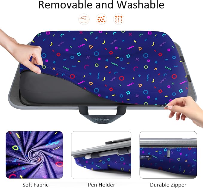 Lap Desk for Laptop with Cushion, Laptop Lap Desk, Cushion Detachable and Washable, fits up to 17 inch, with Tablet Slot and Stopper, MillHome (Geometric) - Image 3