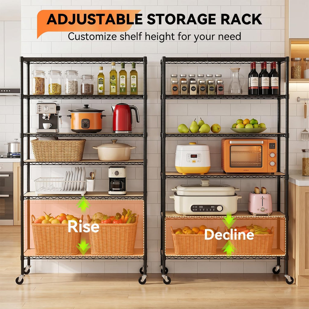 BestOffice | 6-Tier Wire Storage Shelves with PP Shim | 18x45x82 | Black - Image 6