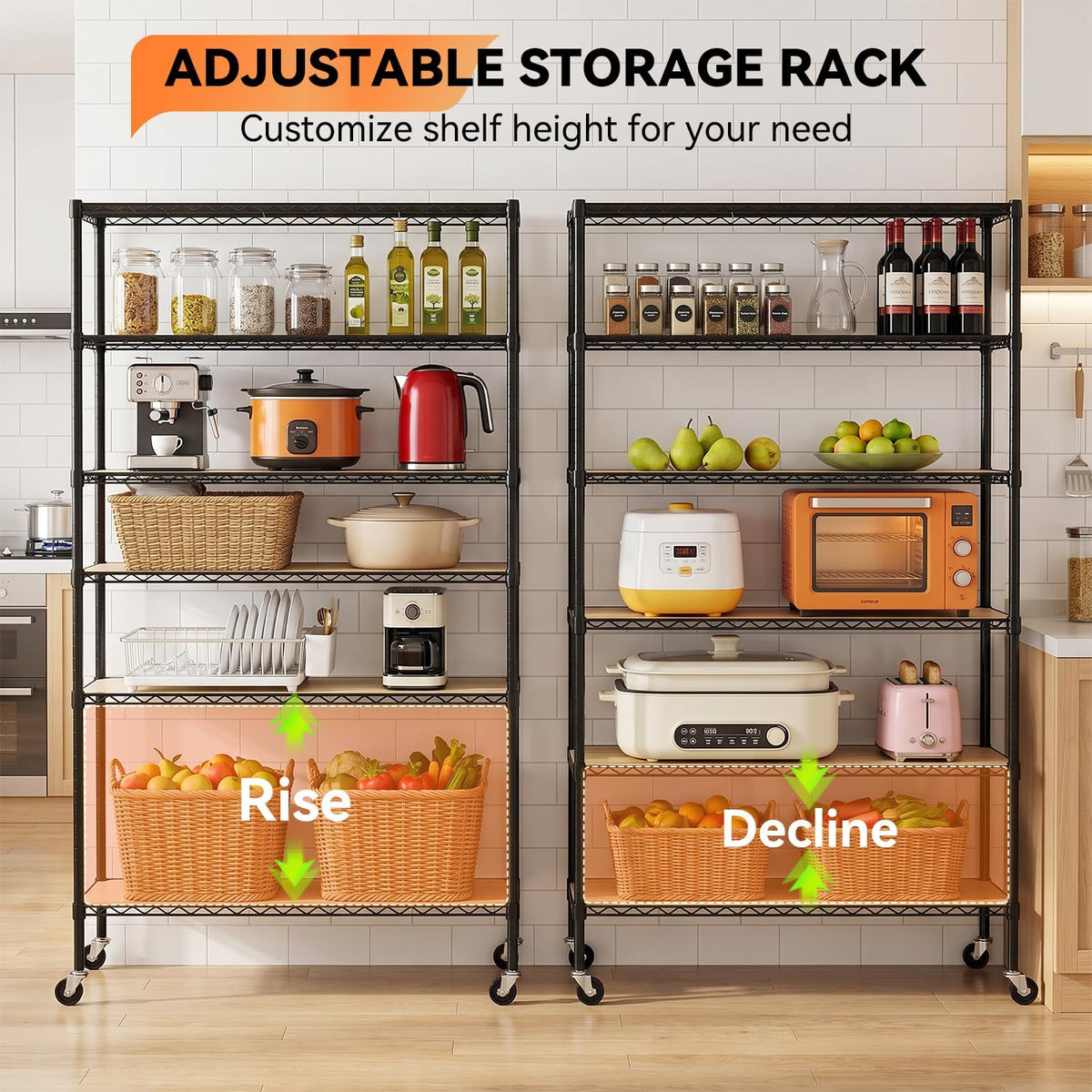 BestOffice | 6-Tier Wire Storage Shelves with PP Shim | 18x45x82 | Black - Image 6