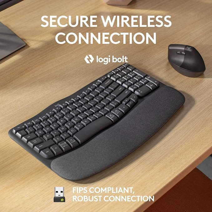 Logitech Wave Keys for Business Ergonomic Keyboard - Graphite | Cushioned palm rest, secure Logi Bolt technology, compatible with Windows/Mac/Chrome/Linux, for Business - Image 3