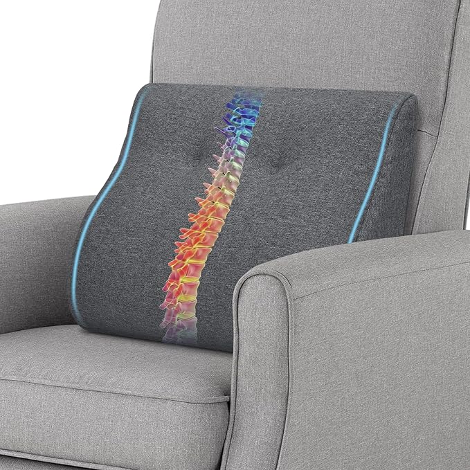 baibu Patented Dual-Layer Memory Foam Lumbar Pillow for Recliner, Dark Grey | Ergonomic back support for recliners, sofas, and gaming chairs with a removable machine-washable cover for easy care. by baibu