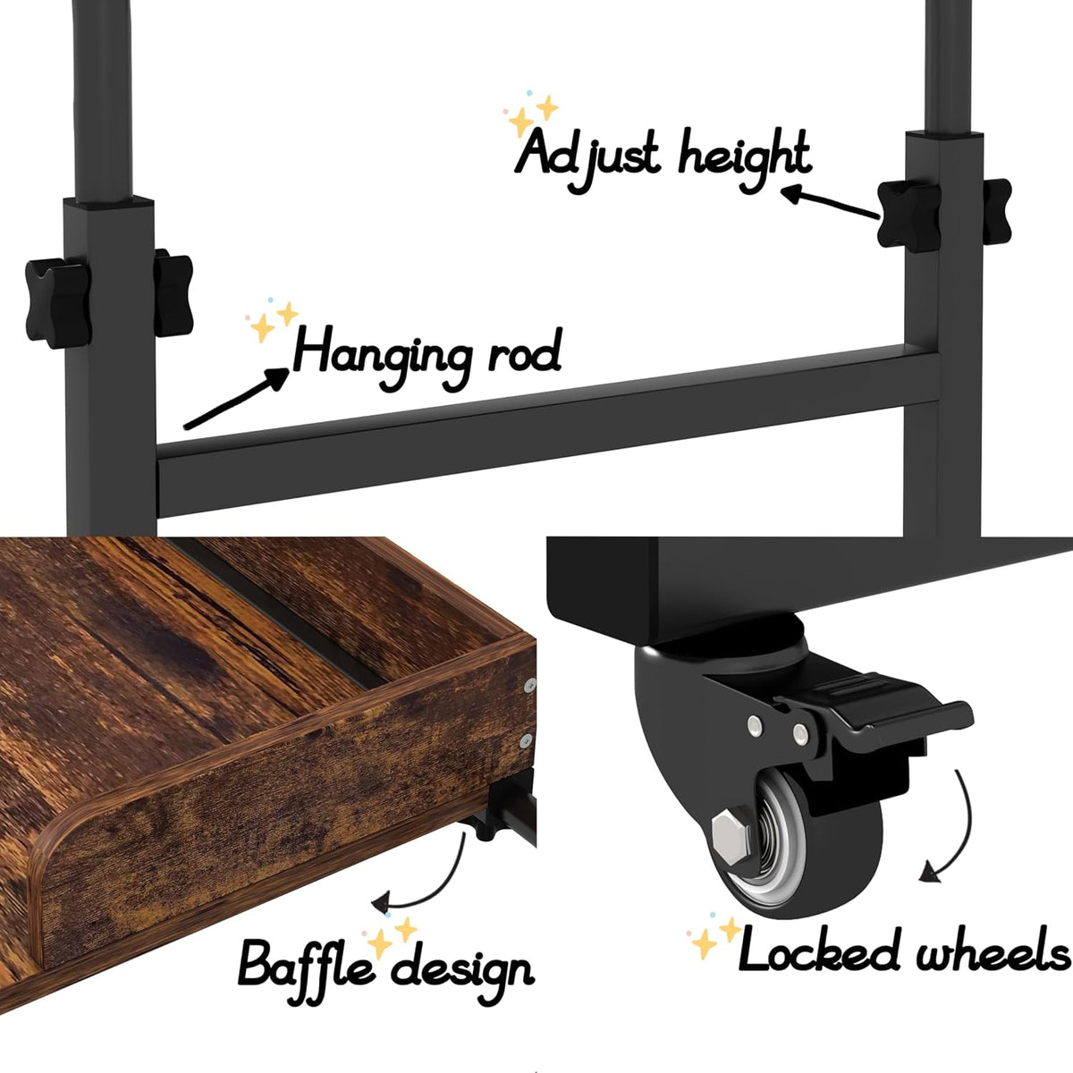 Furist Overbed Table with 360° Wheels, Queen Size Mobile Bed Desk, Recliner Table Over Bed Table Adjustable Height and Length Overbed Table with Heavy Duty Metal Leg for Hospital and Home use - Image 6