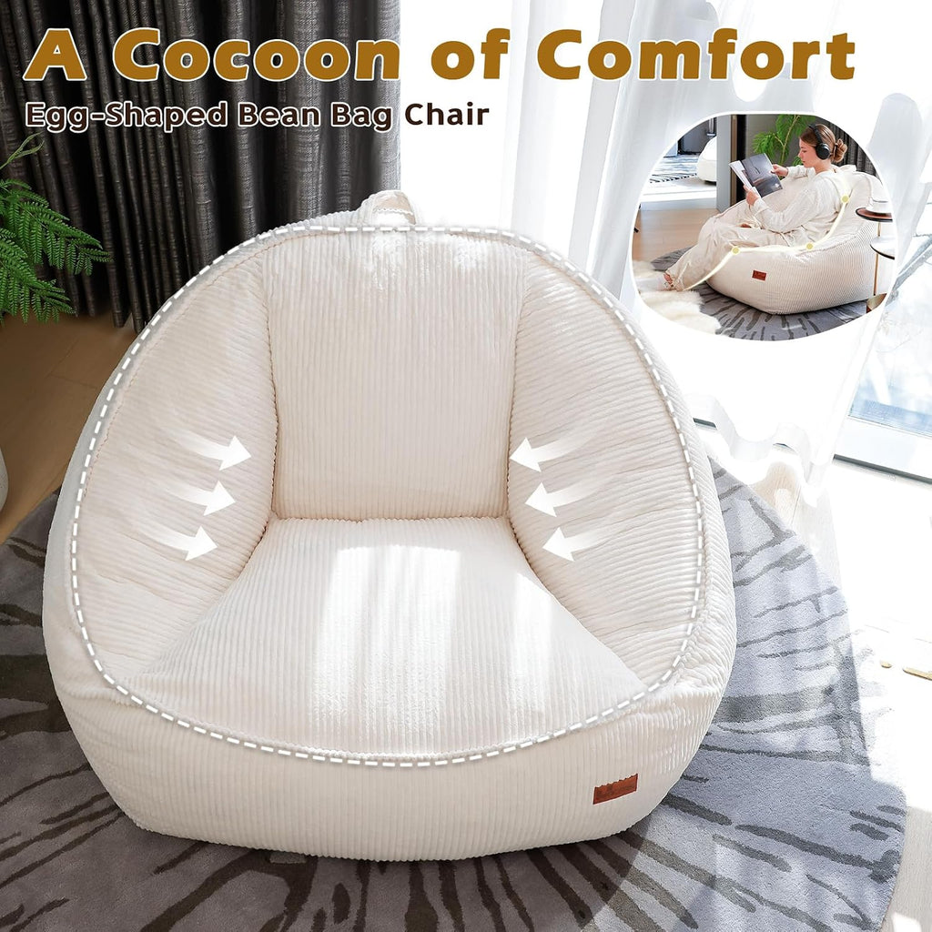 Giant Bean Bag Chair for Adults, Teens and Kids, Cozy Fluffy Corduroy Beanbag Chair with Filler, Large Floor Lounge Sofa for Living Room, Bedroom, Dorm, Gaming and Reading(L-Eggshell) - Image 8