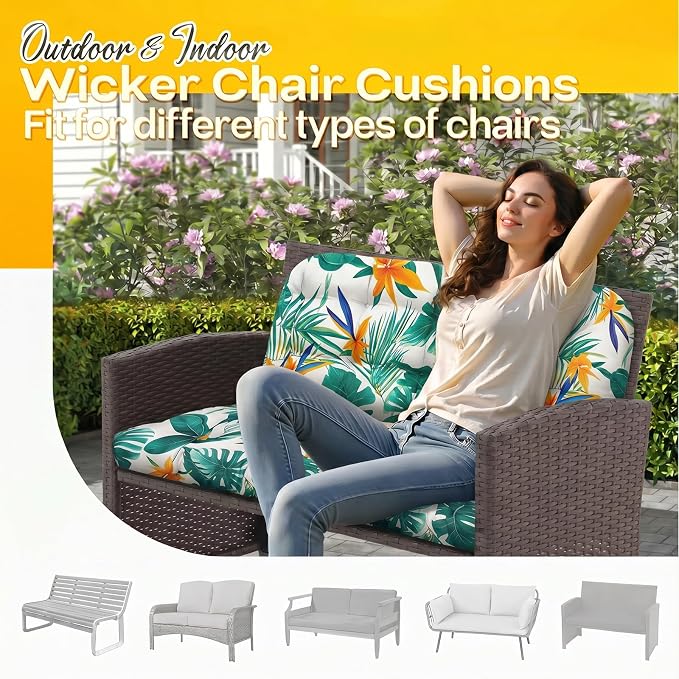 MAGIC ELEPHANT Outdoor Bench Cushion, Memory Foam Loveseat Cushion for Patio Furniture Wicker Chair, Settee Porch Swing Seat Cushion, 44 x 19 Inches (Tropical Monstera) - Image 5