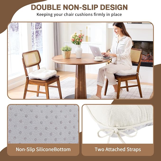 BETU White Chair Cushions for Dining Chairs Set of 4,3.5" Thick Kitchen Table Chair Pads with Ties,Non Slip Backing and Covers, Seat Cushion for Dining Room,Bar,Patio Chairs,15.5"X15.5"X3.5",White - Image 2