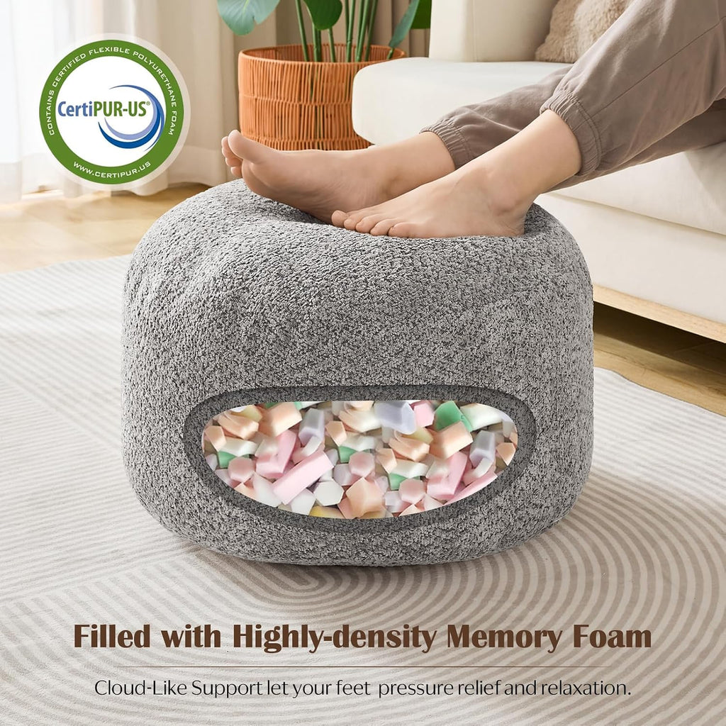 Round Ottoman,Chenille Pouf Foot Rest,Light Grey,20x15 in - Image 6