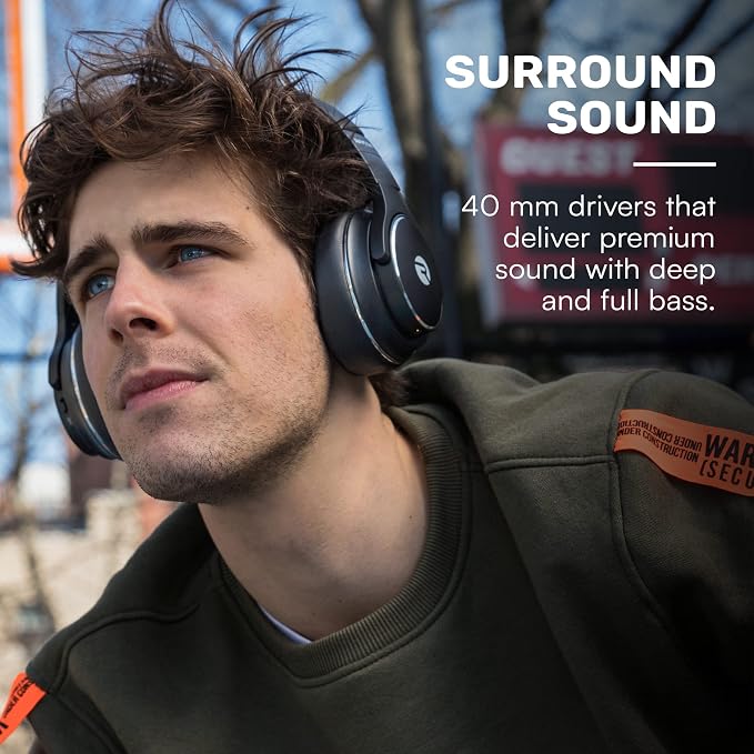 Raycon The Everyday Wireless Bluetooth Over Ear Headphones, with Active Noise Cancelling, Awareness Mode and Built in Microphone, IPX 4 Water Resistance, 40 Hours of Battery Life (Black) - Image 5