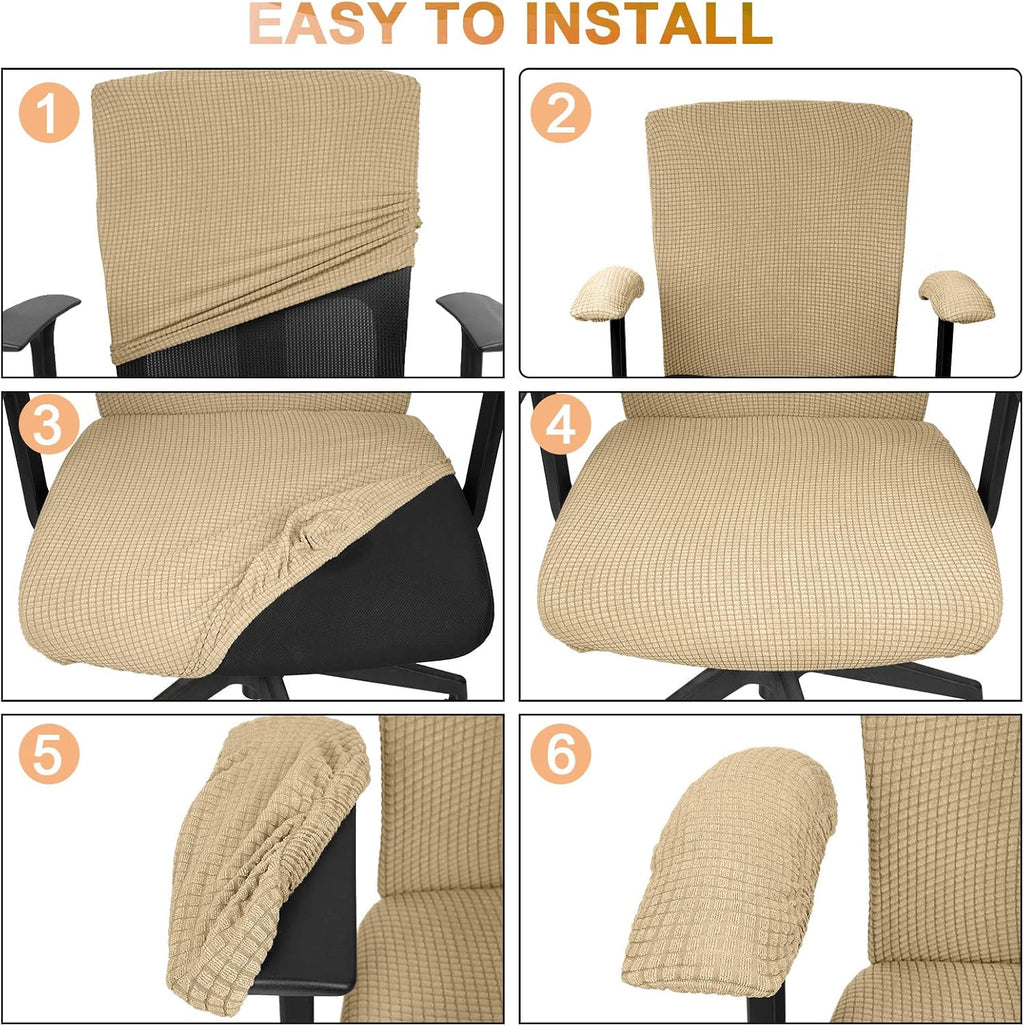 4 Pcs Office Chair Covers Stretchable Armrest Seat,XL,Camel - Image 4