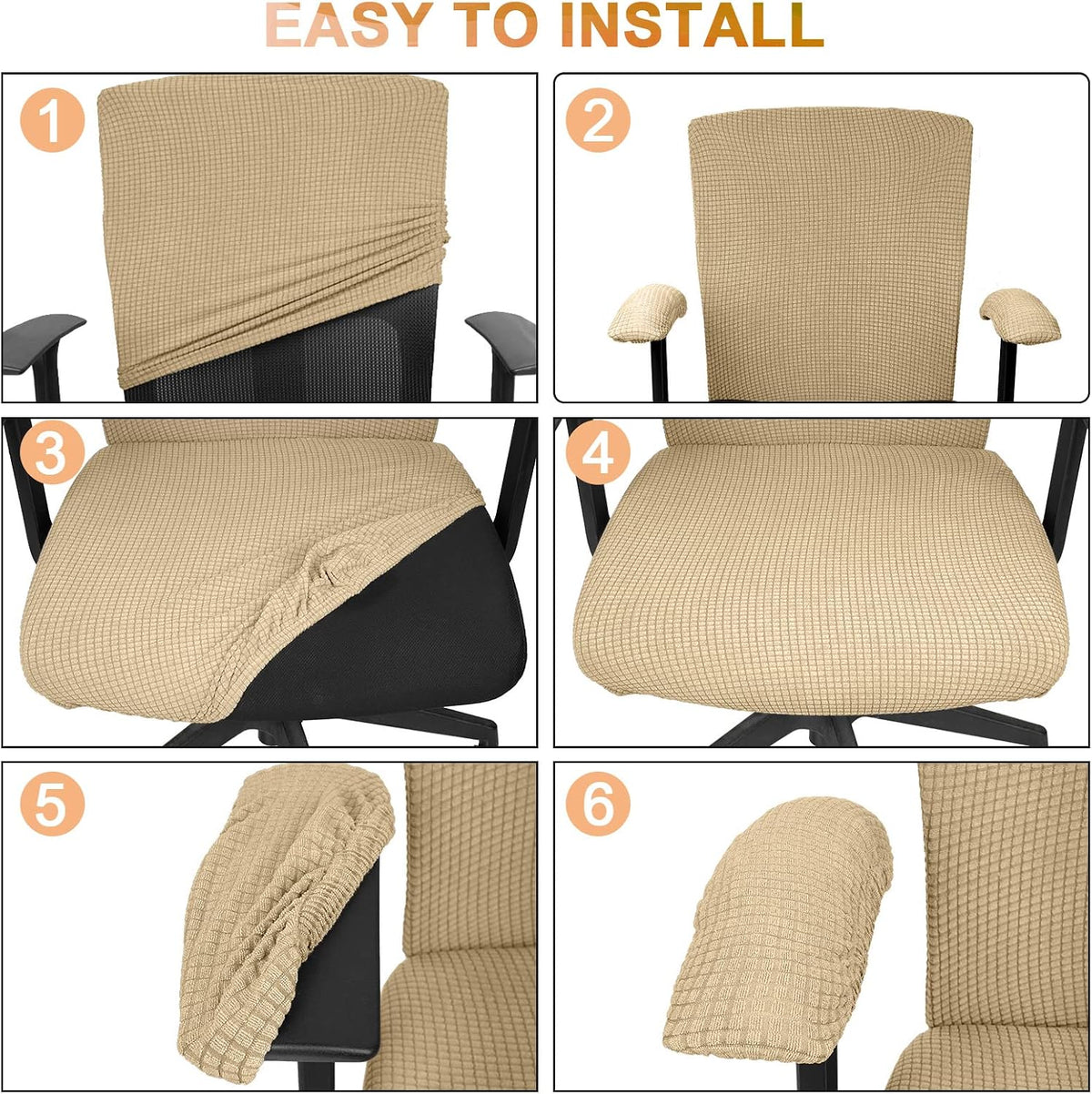 4 Pcs Office Chair Covers Stretchable Armrest Seat,XL,Camel - Image 4