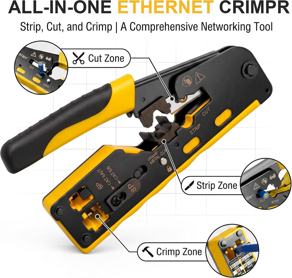 RJ45 Crimping Tool Pass Through Ethernet Crimper for Cat7 Cat6 Cat5e 8P 6P - Image 3