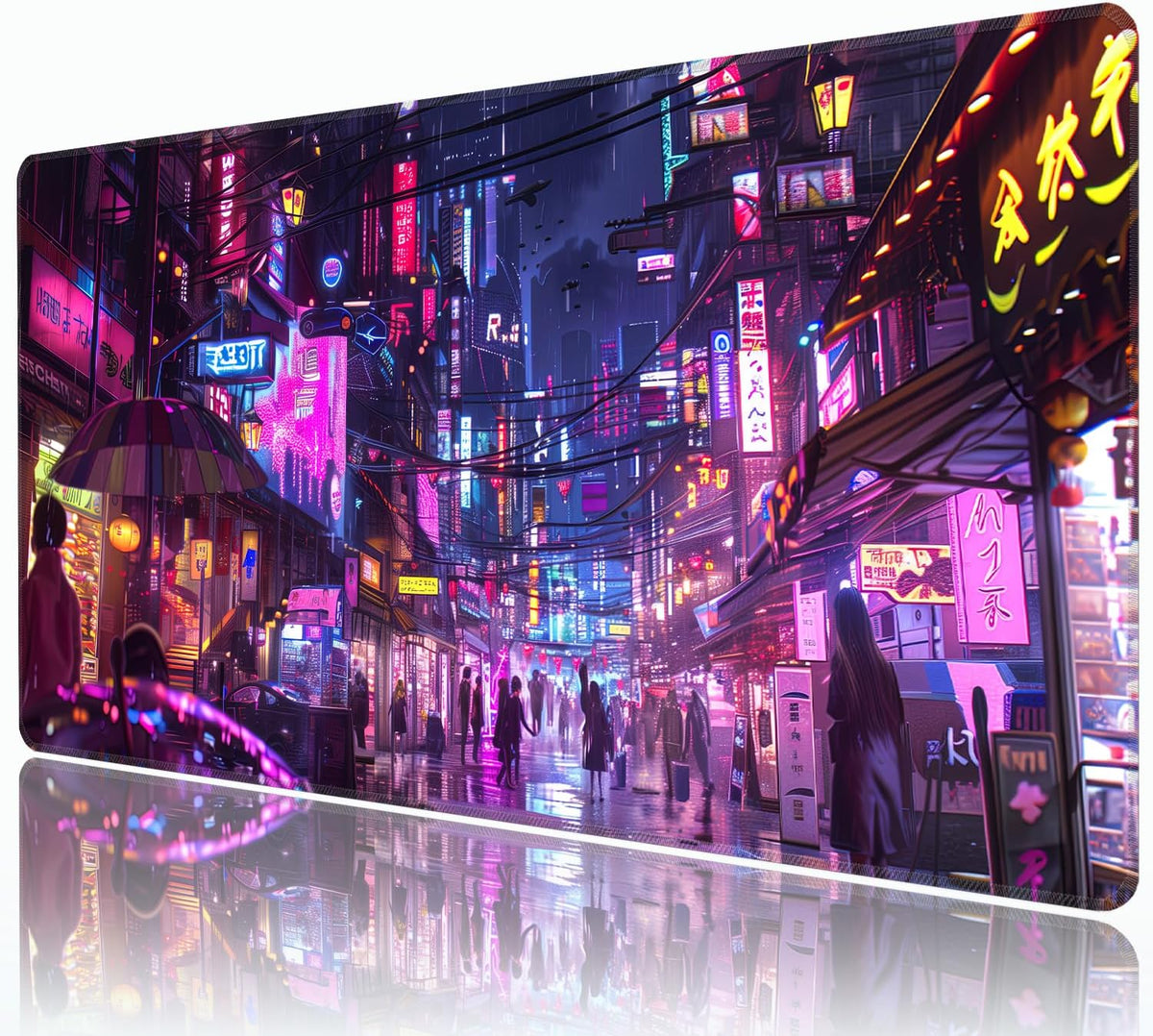 Cyberpunk Mouse Pad,XXL 35.4"x15.7" Big Gaming Mousepad,Japanese Streets Large Extended Mouse Mat,Non-Slip Rubber Base Waterproof with Stitched Edges for Gaming Office Home by HUNJIEEM