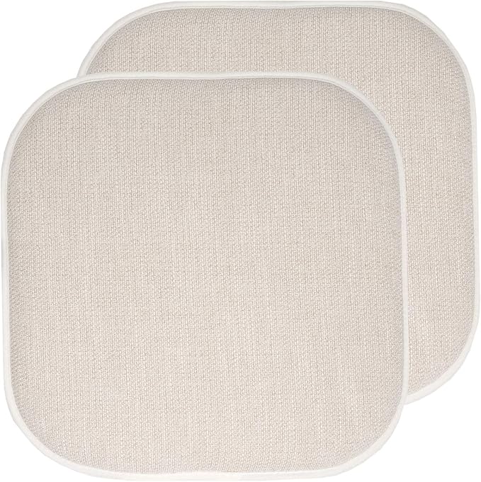 Sweet Home Collection Chair Cushion Memory Foam Pads Honeycomb Pattern Slip Non Skid Rubber Back Rounded Square 16" x 16" Seat Cover, 2 Pack, Alexis Linen/Beige by SweetHomeCollection