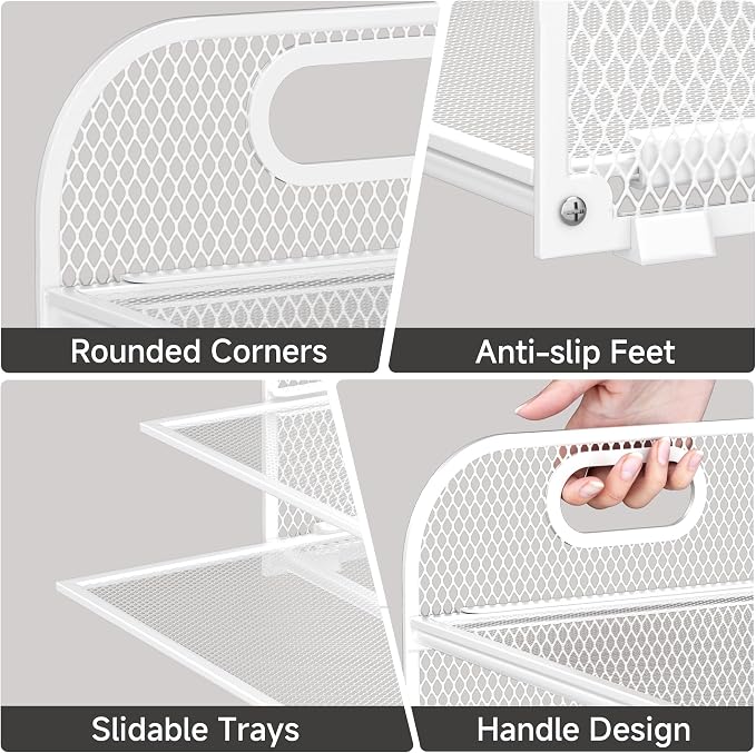 5-Tier Stackable Paper Organizer with Handle, White | Metal Mesh Desk Organizer Letter Tray, Office Storage & Organization for Home, School & Workplace - Image 5