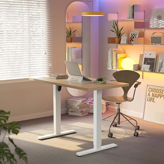 HUANUO 48x24 Inch Electric Standing Desk, Height Adjustable, Natural | 176 Lbs Capacity, Smooth Home Office Desk, 4 Memory Presets & Headphone Hooks, 28.3–46.5 Inch Height Range, Easy to assemble - Image 2