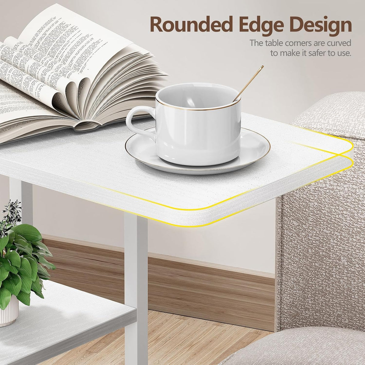 C Shaped End Table with Charging Station, Small Side Table for Couch Recliner, Slide Under Sofa Desk Snack Tables with Storage Bag & AC / USB Outlet, Small Spaces Drink Tables for Living Room, Bedroom - Image 9