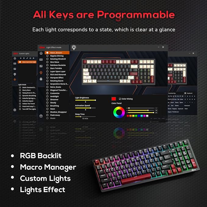 RK ROYAL KLUDGE RK98 Gaming Keyboard, Wireless Mechanical Keyboard 100 Keys Tri-Mode BT5.1/2.4G/USB-C Full Size Hot Swappable Custom Keyboard with Numpad RGB Backlit, Massive Battery, Silver Switch - Image 7