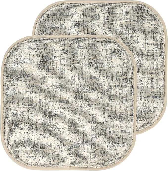 Sweet Home Collection Chair Cushion Memory Foam Pads Honeycomb Pattern Slip Non Skid Rubber Back Rounded Square 16" x 16" Seat Cover, 2 Pack, Broadway Cream/Blue by SweetHomeCollection