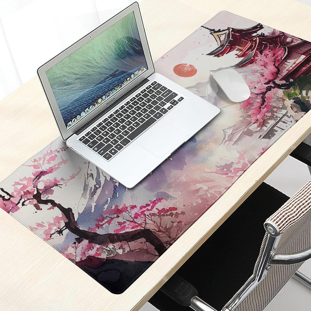 Japanese Cherry Blossom White Gaming Mouse Pad XXL Extended Large Mouse Mat Desk Pad Nonslip Rubber Base Long Computer Keyboard Desk Mat for Gaming Laptop Desktop 35.4 x 15.7 Inch - Image 7