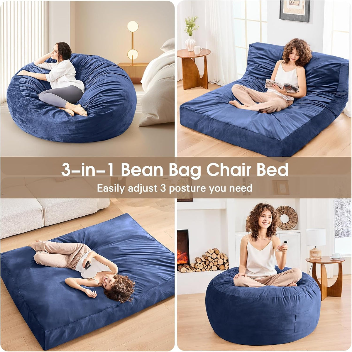 Bean Bag Chairs for Adults - Giant Bean Bag Convertible Floor Sofa - Image 7
