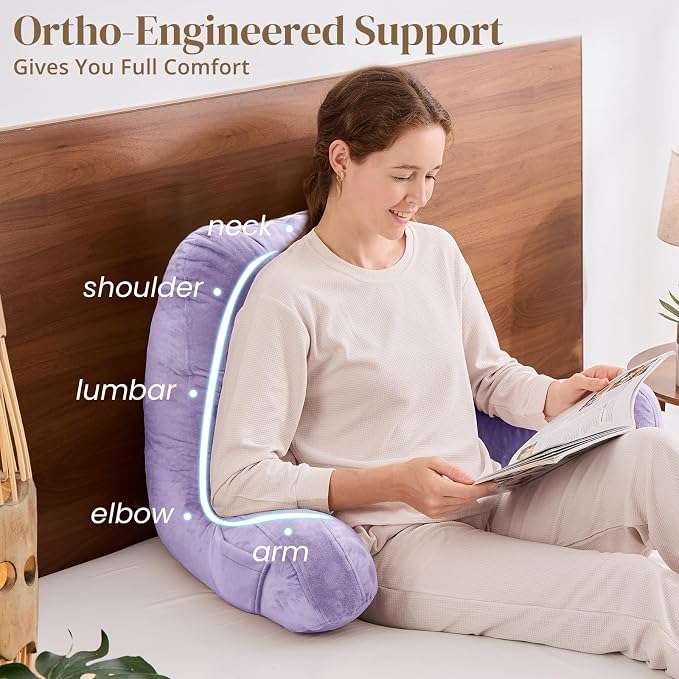 Sasttie Reading Pillow for Bed, Back Pillow for Sitting Up, Lavender | 23" Backrest Support Cushion for Couch, Sofa, and Floor, Dorm Essentials, OEKO-TEX, Adjustable Down Alternative Fill - Image 4