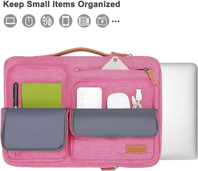MOSISO 360 Protective Laptop Case 15 inch, 15 inch Laptop Sleeve | Compatible with MacBook Air M5 M4 M3 M2 2026-2023, Dell XPS Plus, Side Open Carrying Case with 4 Zipper Pockets, Rose Red - Image 2
