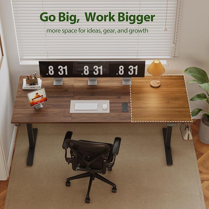Agilestic 71*32 Inch Height Adjustable Electric Standing Desk, Dark Walnut | Sit Stand Up Computer Desk, Memory Presets, Stable Steel Frame,154 lbs, Easy Assembly, Splice Board, Long desk, Home Office - Image 4