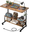 Besiost 32" Height Adjustable Standing Desk with Power Outlets - Manual Rolling Stand Up Desk with Wheels Small Portable Computer Desk Mobile Laptop Table with Storage Shelves for Home Office, Rustic by Besiost