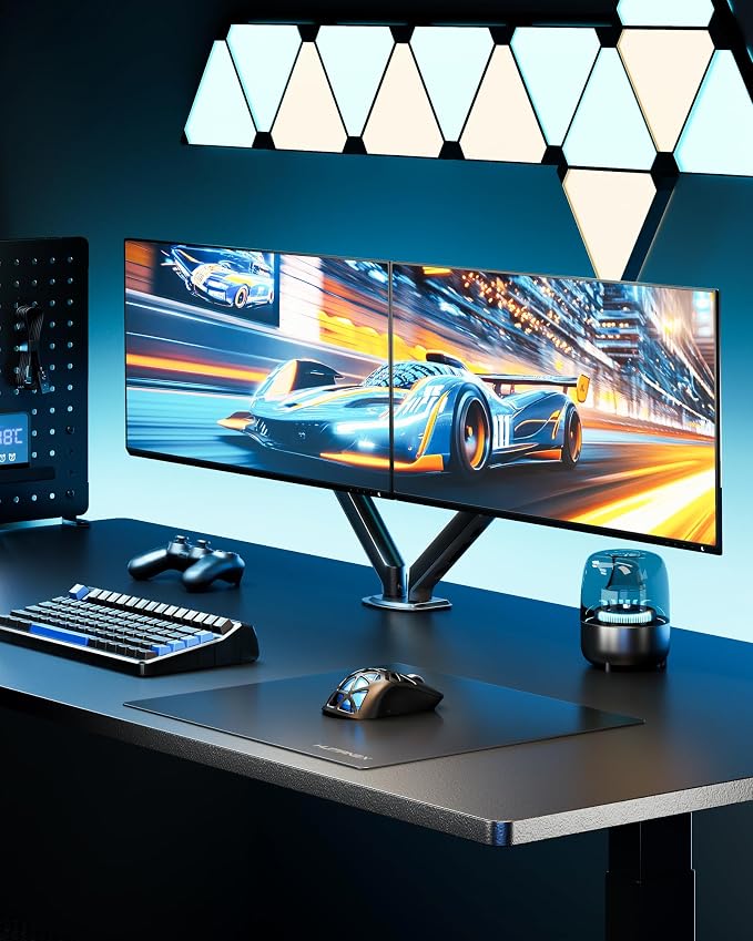 monTEK Dual Monitor Arm Stand, 17–32", Full Motion Adjustment,20 lbs Each | Mechanical Spring Arm, Heavy Duty Steel，Stable,Desk Monitor Stand, Adjustable Monitor Arm with Clamp & Grommet, VESA 75/100 - Image 9