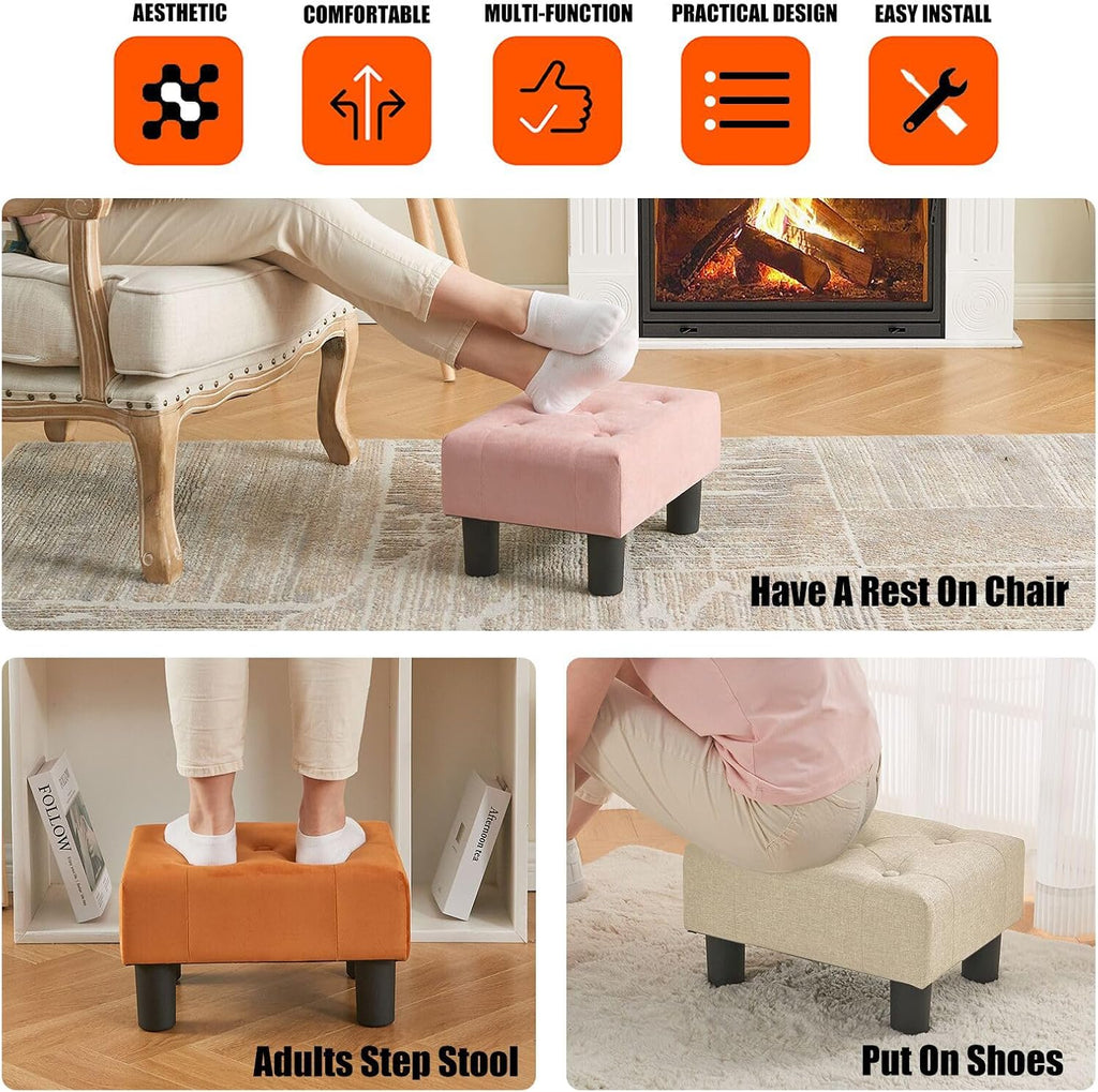 BRIAN & DANY Small Foot Stool, Linen Foot Stools with Legs, Stable Small Footstool for Living Room, Beige - Image 6
