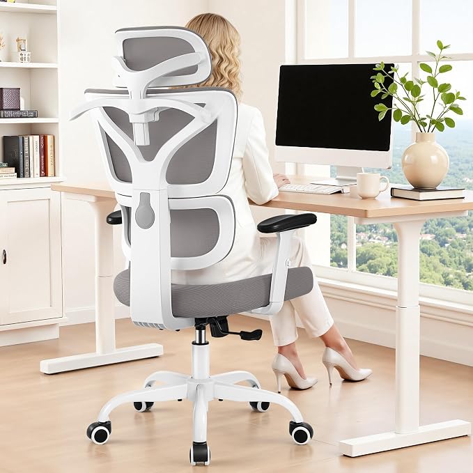 Ergonomic Office Chair High Back Desk Chair with Lumbar Support, Breathable Mesh Computer Chair with Adjustable Armrests Height, Reclining Swivel Big and Tall Gaming Chair for Home Office(Gray) by ALLGODOFFICECHAIR