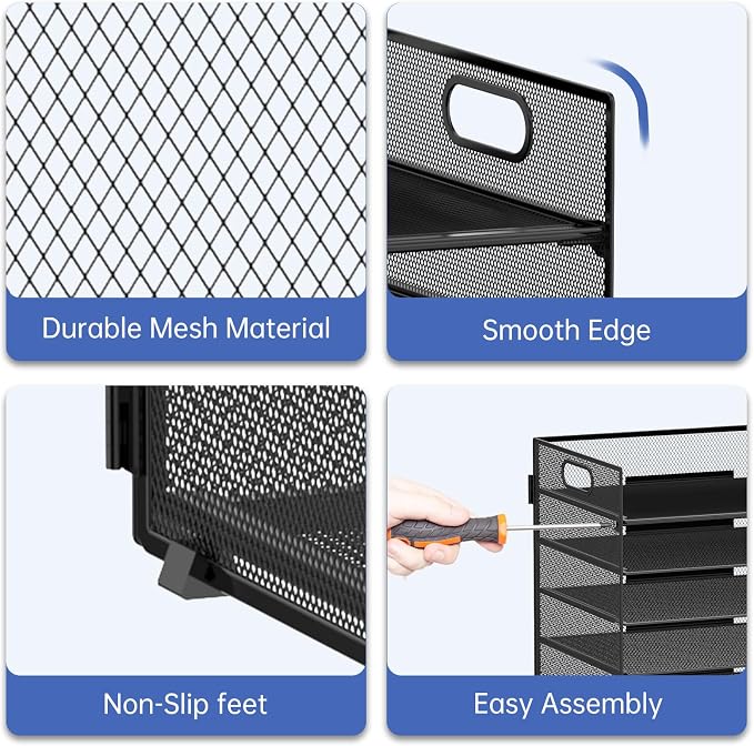 7 Tier Paper Organizer for Desk with Letter Trays & Handle Black | Black Desk File Organizer with Handle for Sorting Papers, Files, Folders, Mail, Bills and Office Supplies - Image 4