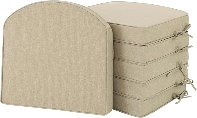 Outdoor Chair Cushions, Fade-Resistant & Water-Resistant, D Shaped Patio Furniture Seat Chair Pads Replacement with Ties, Non-Slip Bottom, Removable Cover, Set of 6, 19 x 19 Inch, Natural by Unknown