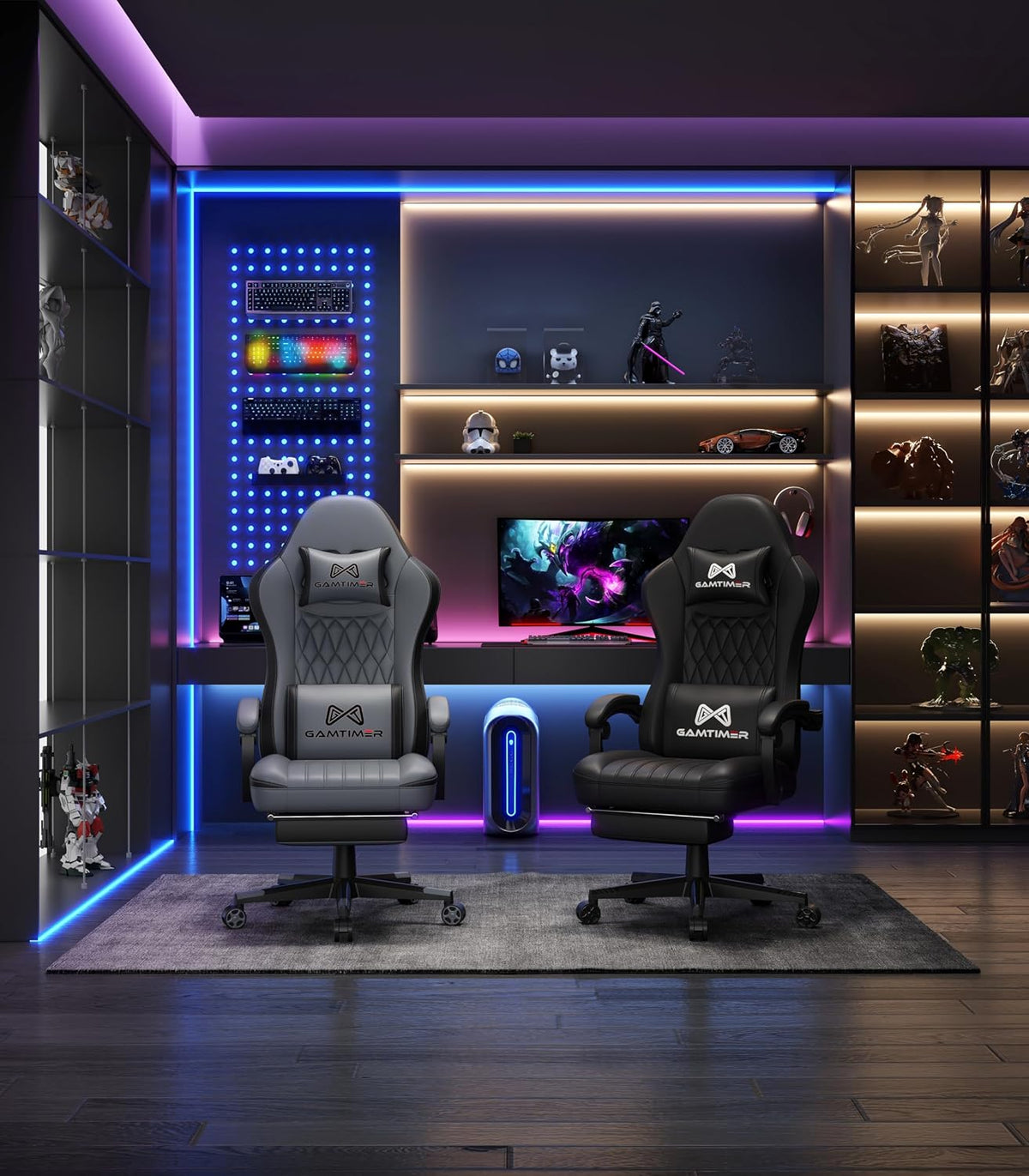 Gaming Chair, Computer Office Chair with Pocket Spring Cushion, 400 LBS Weight Capacity, Breathable PU, Headrest & Lumbar Support, for Silla Gamer Adults,Black（Grey） - Image 2