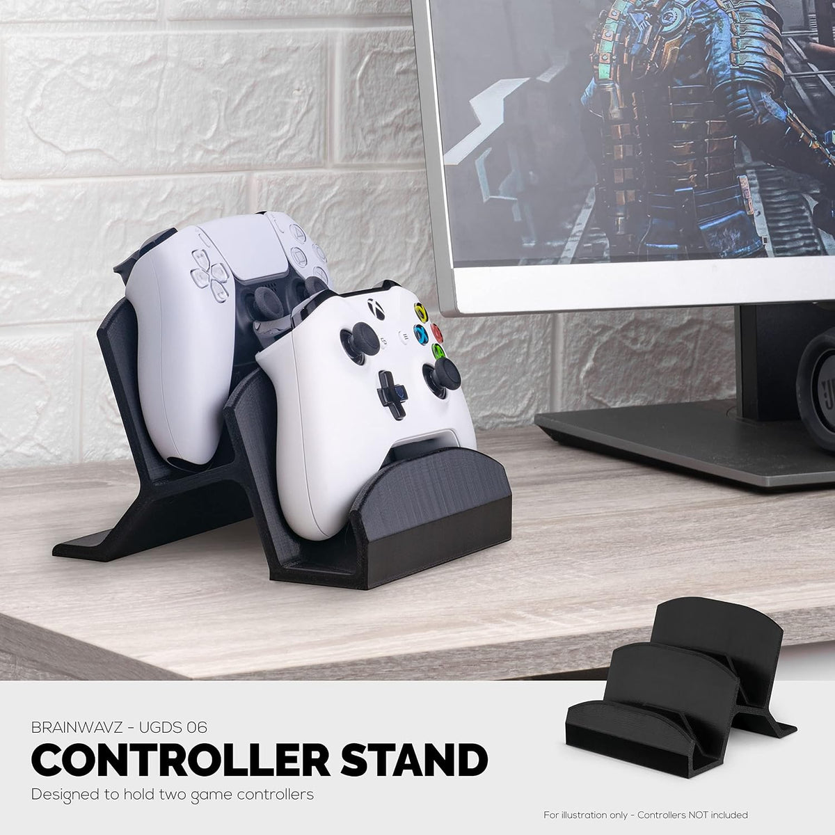 BRAINWAVZ Dual Game Controller Holder Desktop Stand - for PS5, Xbox Series X, One, PS4, Switch, PC, Gamepads & More UGDS06, Black - Image 6
