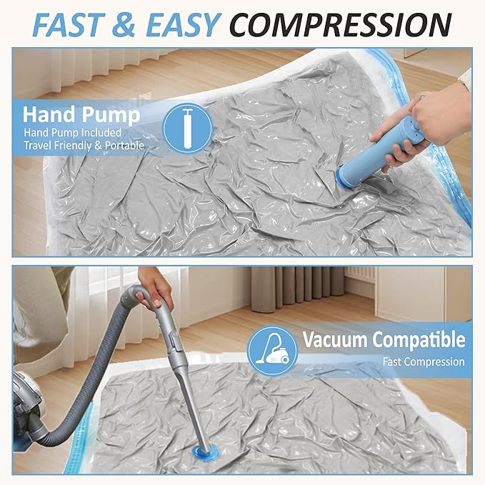 Vacuum Storage Bags with Hand Pump, Vacuum Seal Space Saver Bags,12 Large | 80% Space-Saving Bags for Clothes, Blankets, Pillows & Bedding;Double-Zip Airtight Seal;For Closets, Home & Travel Storage - Image 6