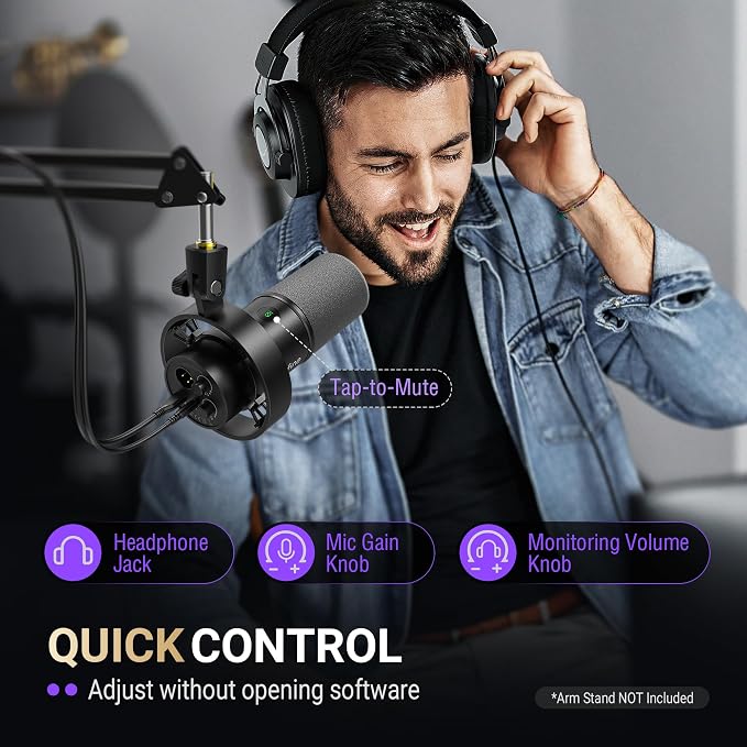 FIFINE AmpliTank K688 Dynamic Microphone, XLR/USB Podcast Recording PC Mic | Streaming Studio Metal Mic with Mute, Headphone Jack, Monitoring Volume Control, Windscreen, for Vocal Voice-Over Gaming - Image 7